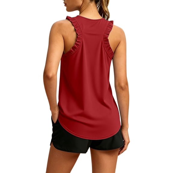 Aihuaihua Racerback Tank Top for Women Workout Tops Ruffle Tanks Athletic Sleeveless Shirts Loose Fit Gym Casual Tee 2026 Fasion Red S