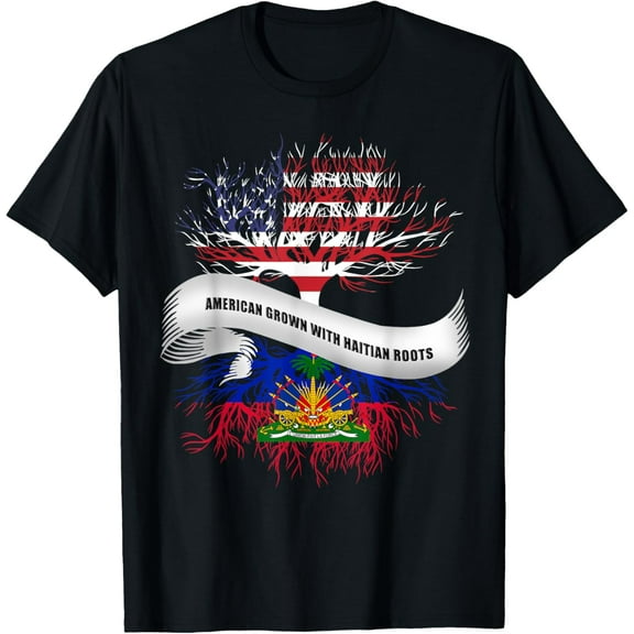 American Grown With Haitian Roots T-Shirt Haiti Tee T-ShirtMen's and women's gift, black and white T-shirt, size: Extra large S-4XL