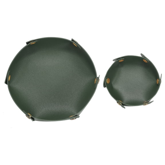 Uxcell 2pcs PU Leather Valet Tray Unisex Folding Round Catchall Tray, Dark Green