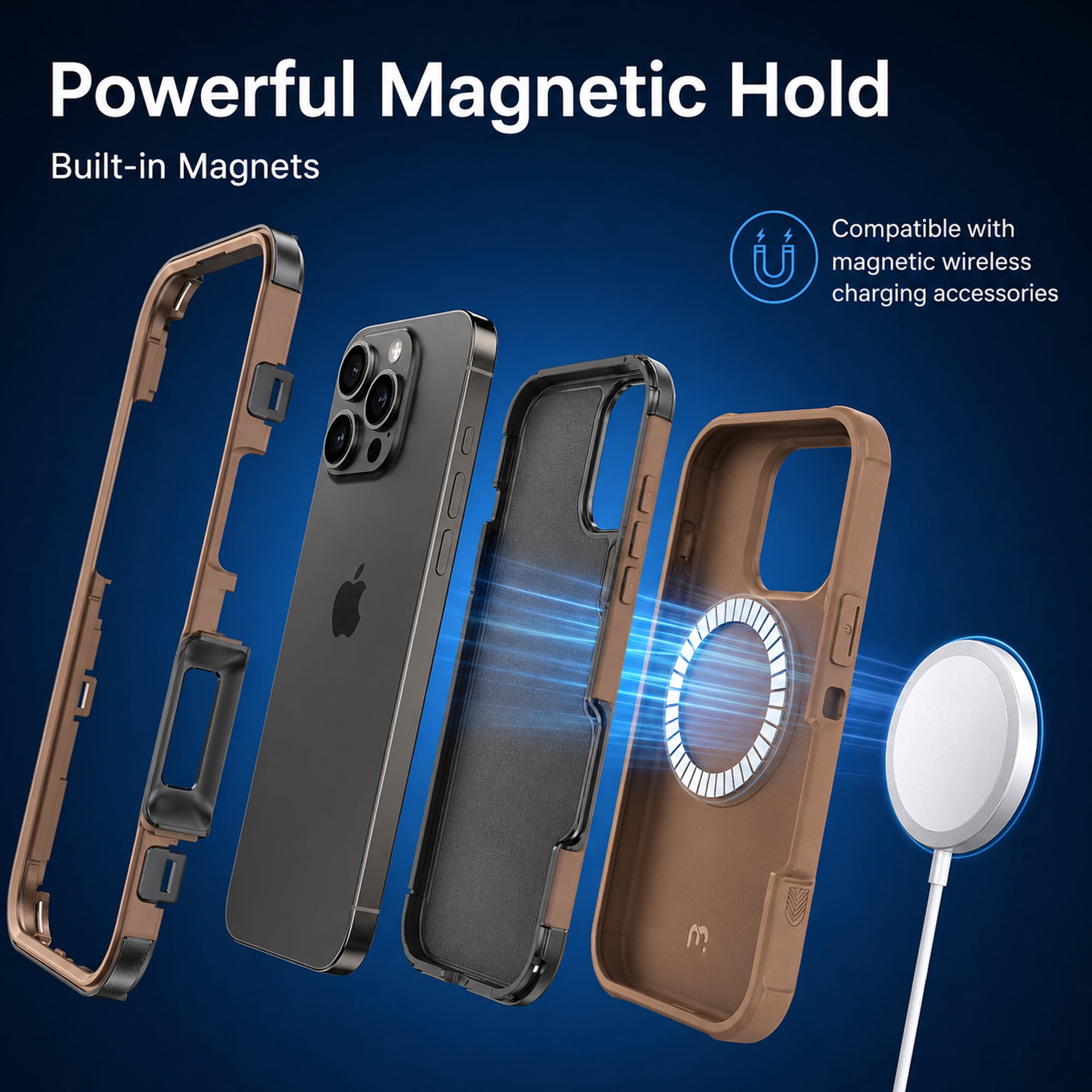 Hybrid Rugged Case with Detachable Belt Clip Holster and Tempered Glass Screen Protector, Magnetic Charging-Compatible, Gray, Compatible with iPhone 17 Pro Max