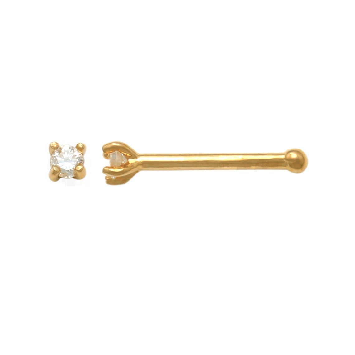20G 1/4" 14 Karat Solid Yellow Gold Nose Bone Stud Ring with 2 mm BALL & SPIKE 