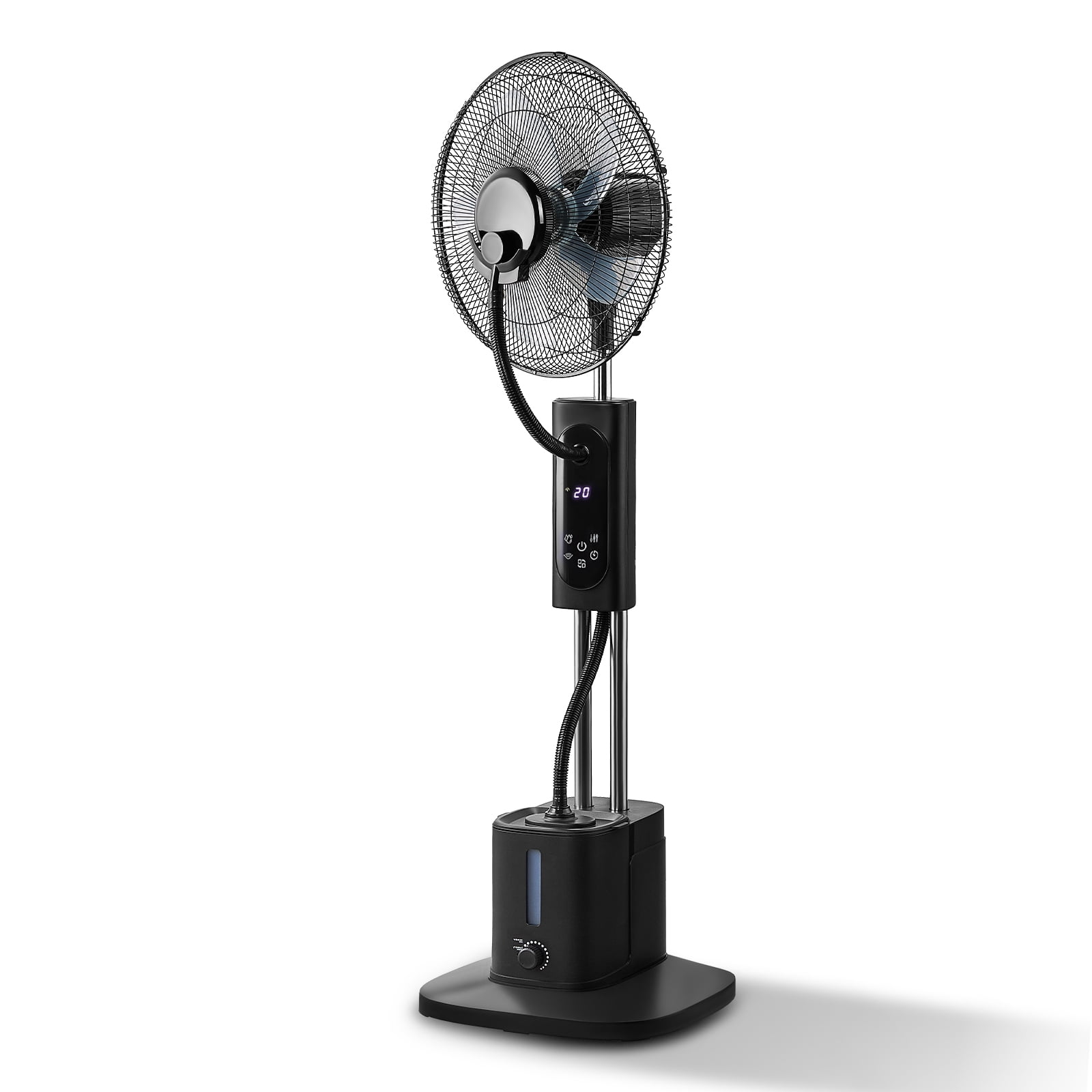 Misting Fan, 110V 70W, 16 Inch Household Standing Mist Fan, 2.5L Detachable Water Tank, LED Display, PP Material & Aluminum Motor, Black, Ventilation & Humidification, Touch & Remote Control