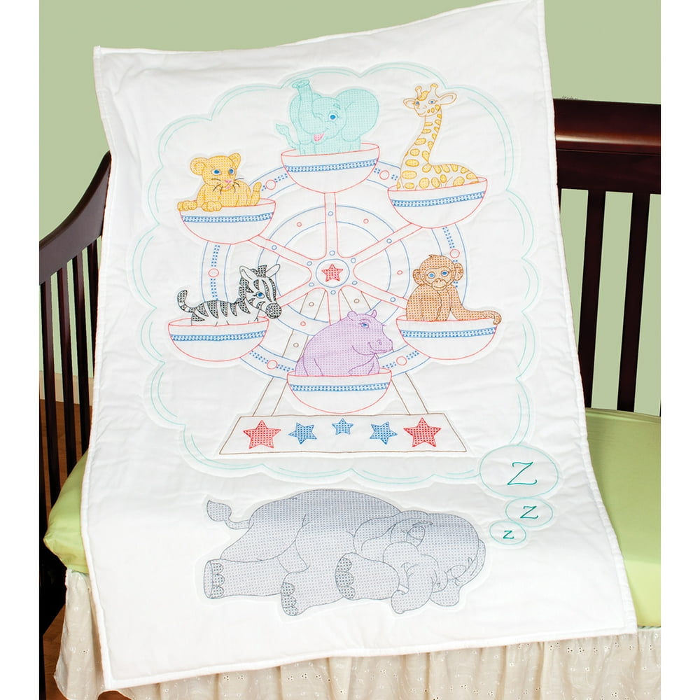 Jack Dempsey Stamped White Quilt Crib Top 40"X60"Ferris Wheel