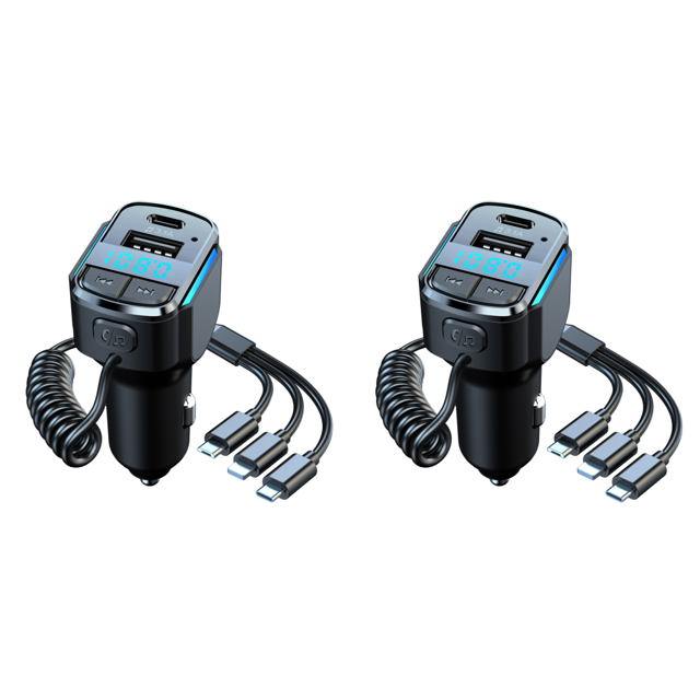 Adaptador Corriente para Automóvil Carga Rápida Compatible Con Dientes QC3.0 Tipo C Transmisor FM Azul