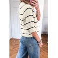 thumbnail image 2 of Women's Striped Ribbed Knit Sweater – Casual Half Sleeve Round Neck Summer Tee, XL, 2 of 6