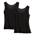 thumbnail image 2 of Cotton Tank Tops for Women, Laser Cut Basic Scoop Neck Camisole Undershirt with Built-In Support and Wide U-Neck Black L, 2 of 7