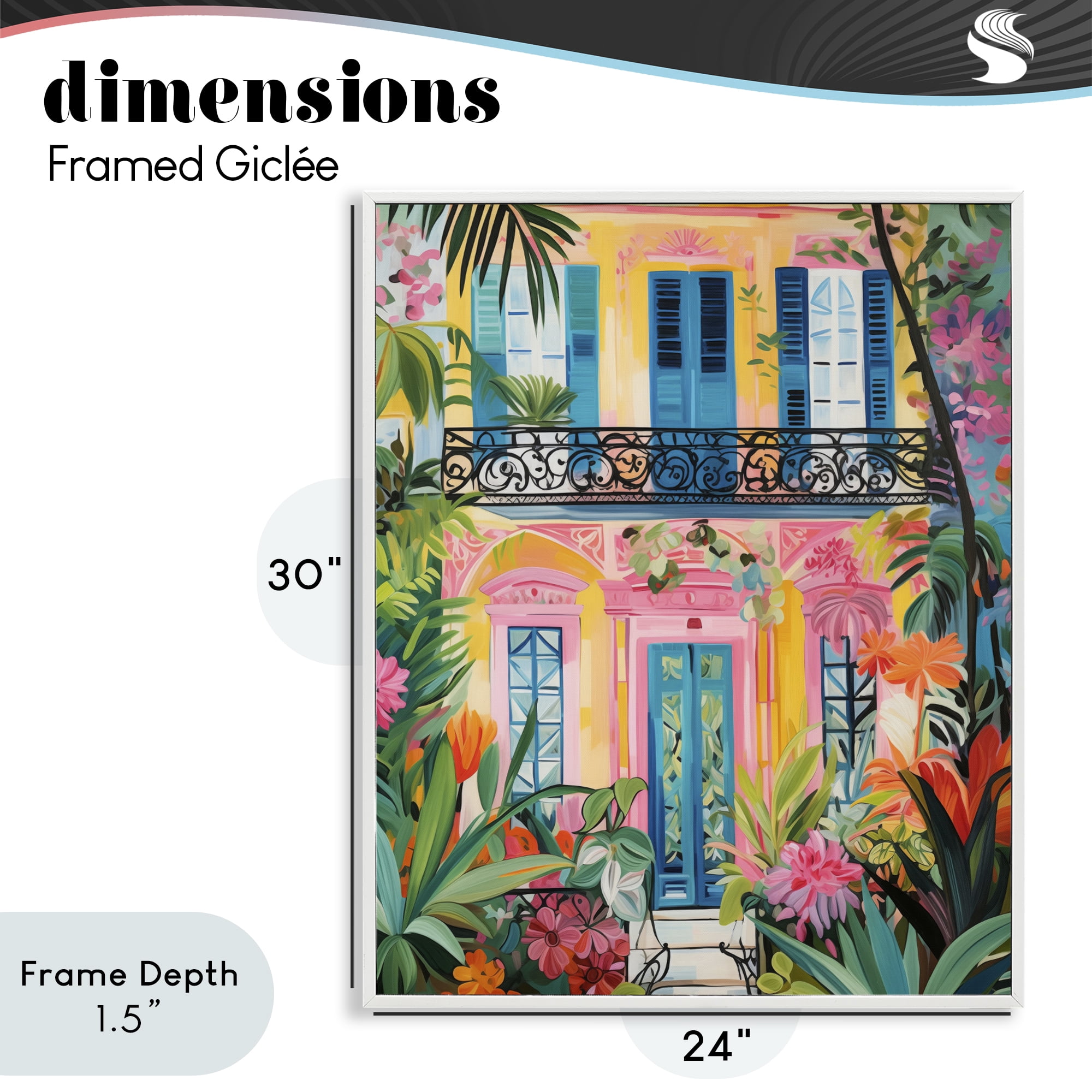 Stupell Industries Colorful Facade with Tropical Garden White Framed Giclee Art, design by LSR Design Studio