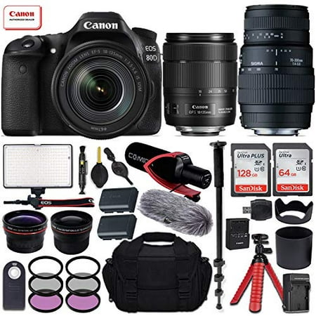 Canon EOS 80D DSLR Camera with EF-S 18-135mm f/3.5-5.6 is USM + Sigma 70-300mm f/4-5.6 DG Macro Lens for Canon EOS & All-in-One Professional Travel