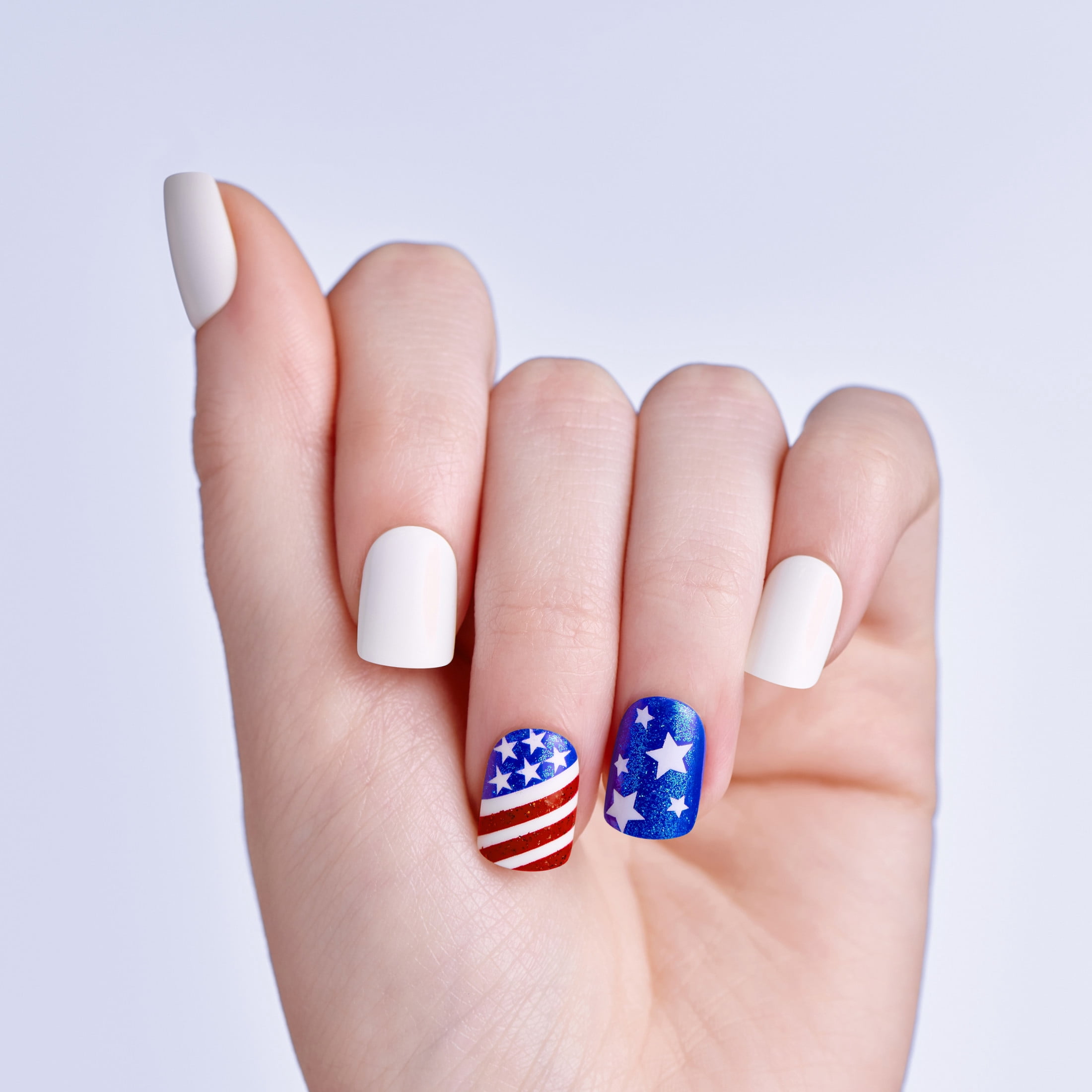 Kiss Impress Press On Nails Short, ‘Liberty’, Multicolor, Squoval, 30 Count
