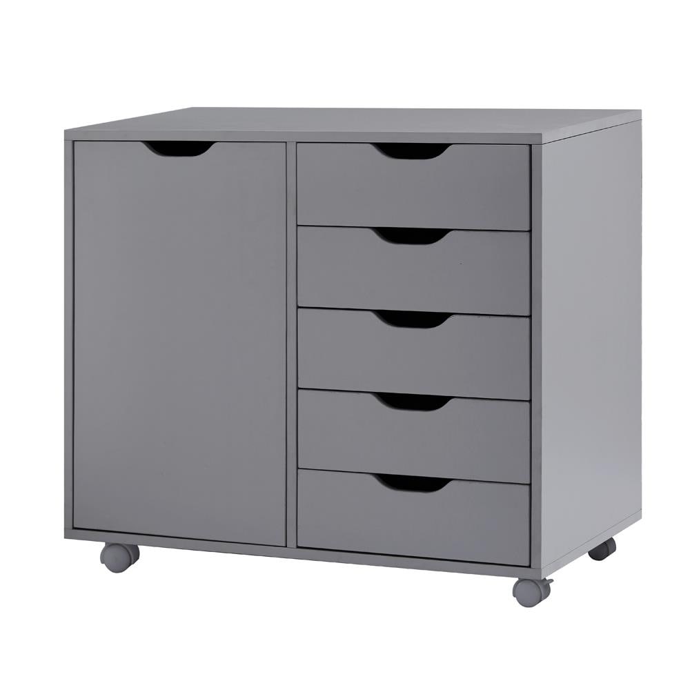 5- Drawer Office Wooden Cabinet, Lateral Filing Storage Cabinet, Verticle Mobile File Storage Cabinet with shelf Grey - image 2 of 5