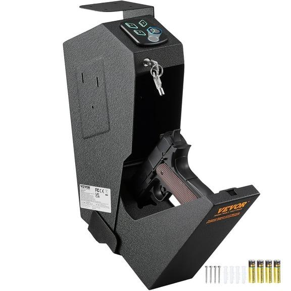 VEVOR Biometric Gun Safe for Pistols with Fingerprints Passwords and Keys Handgun Safe for Home Bedside Nightstand Wall side projectile