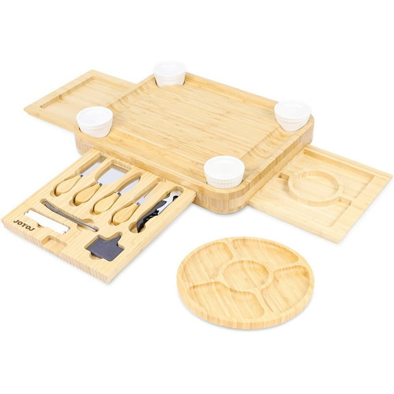 Large Bamboo Cheese Board Set, Large Charcuterie Boards Gift Set, GOOD GIFT