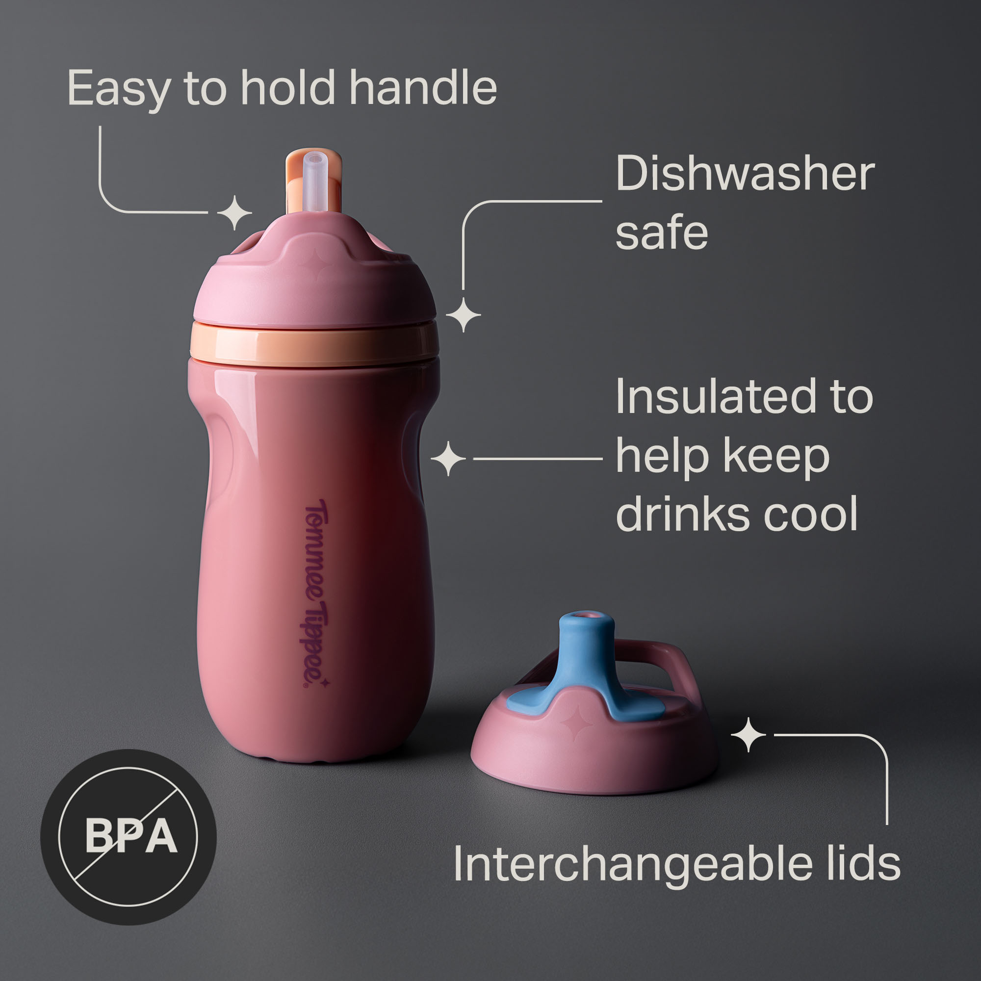 Tommee Tippee Insulated Sporty Toddler Cup, 9oz, Pink photo 3
