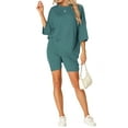 thumbnail image 2 of INSPIRE CHIC Women's Oversized Lounge Set Workout Sweatsuits T-Shirt with Biker Shorts Outfits Sets 2XL Lake Green, 2 of 6