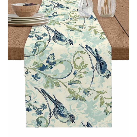 Vintage Floral Bird Table Runner 36 Inches, Retro Summer Botanical Bed Runner Dresser Scarves Tabletop for Indoor Outdoor Parties/Ceremony/Banquet, 13"x 36"