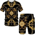 thumbnail image 5 of Conjunto de camiseta de verano para hombre, estilo retro de lujo con estampado 3D, conjunto de pantalones cortos holgados de manga corta para niños, 5 of 5