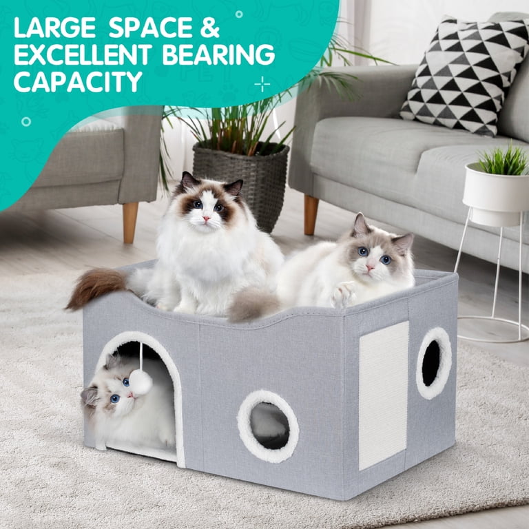 Large Foldable Cat Cave Bed with Scratch Pad and Plush Ball photo 5