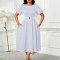 thumbnail image 2 of Ruimatai Women's Round Neck Puff Sleeve Belted A-Line Midi Dresses for Women Formal Party & Office Wear, 2 of 7