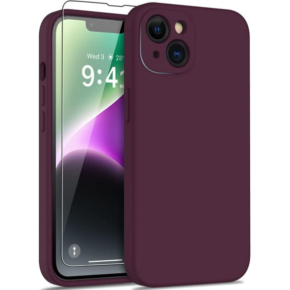 iPhone 14 Case with Screen Protector,Enhanced Camera Cover,Passing 16ft Drop Tested Soft Silicone Gel Rubber,Slim Fit Protective Phone Case for iPhone 14 6.1" Plums Color
