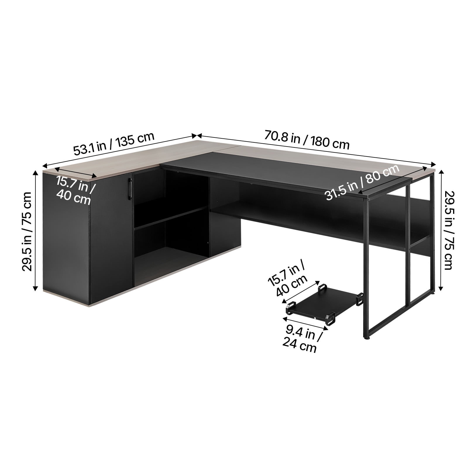 KFFKFF L-Shaped Office Desk with Storage Cabinet and Drawers, Spacious Wooden Workstation with CPU Stand, Durable Design Supporting Up to 350 lbs, Simple Assembly for Work, Study, or Writing
