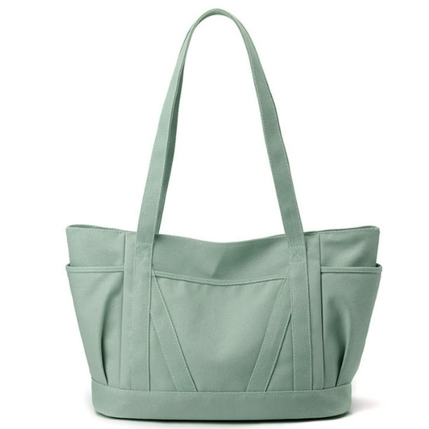 Large Canvas Tote Bag For Women Causal Shoulder Bag With Zipper and Pocket For Travel Beach Work Shopping Green