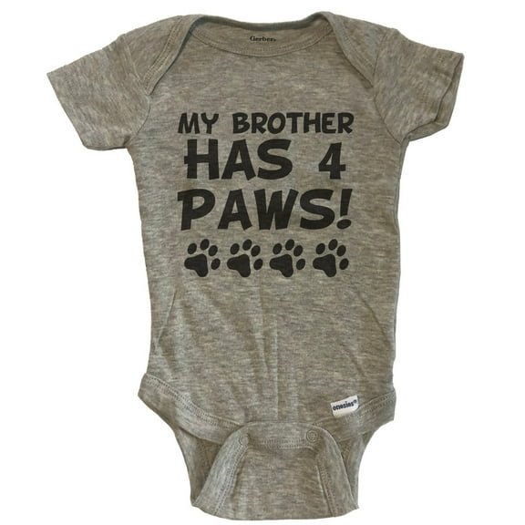 My Brother Has 4 Paws Funny Dog Baby Bodysuit - Grey