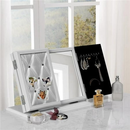 Vanity Mirror Storage Posh Living Dylan Modern Contemporary 3-in-1 Trifold Tabletop Vanity Mirror with Jewelry Storage & Memo Board - White ()