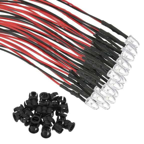 Uxcell 9-12V 5mm Pre Wired LED Diode Lights Set,25Pc 7.9" Light Emitting Diode,Colorful