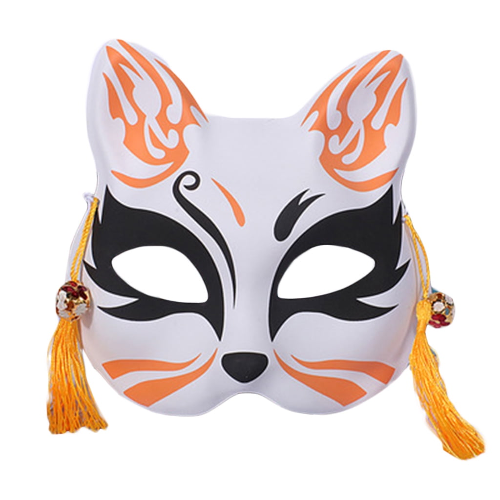 Half Face Hand-Painted Paper Animal Fox Mask Kitsune Halloween Japanese Cosplay 