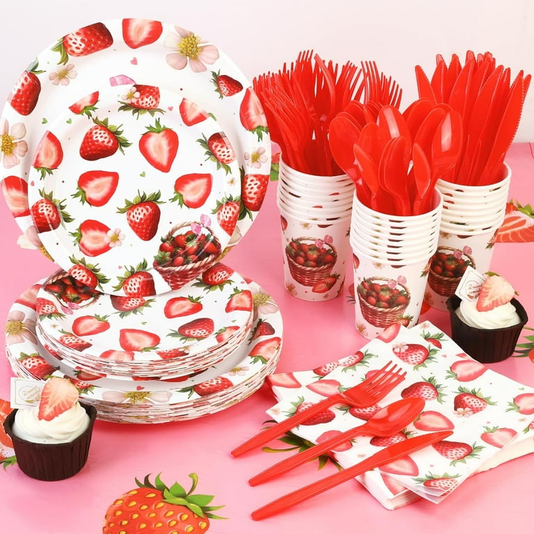 Strawberry Party Supplies 168 Pcs Strawberry Dinnerware Set Serves