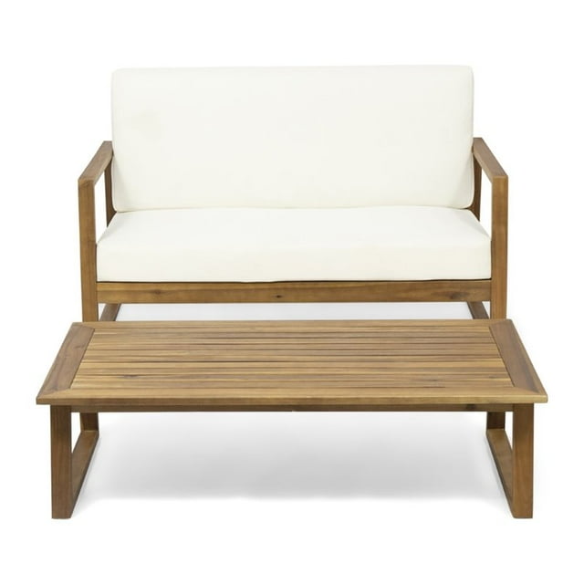 Noble House Belgian 2 Piece Outdoor Acacia Wood Conversation Set in Beige