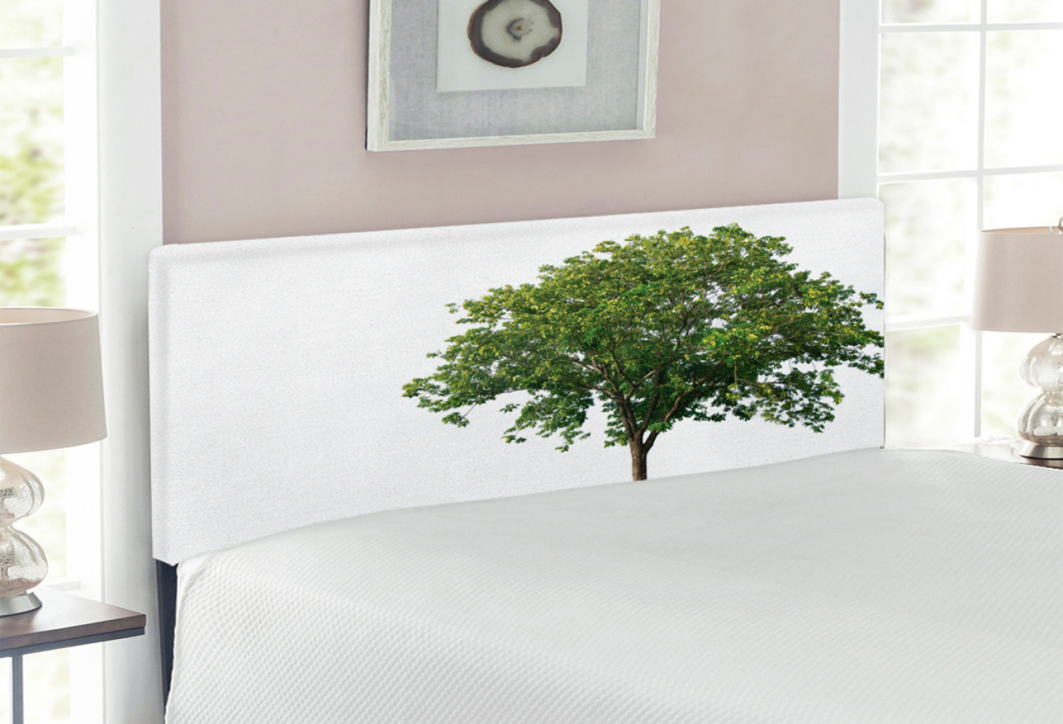 Tree Headboard, Bench Under Majestic Tree Looks Like Solitude in Habitat Environment Design, Upholstered Decorative Metal Bed Headboard with Memory Foam, Full Size, Green White, by Ambesonne - image 2 of 4