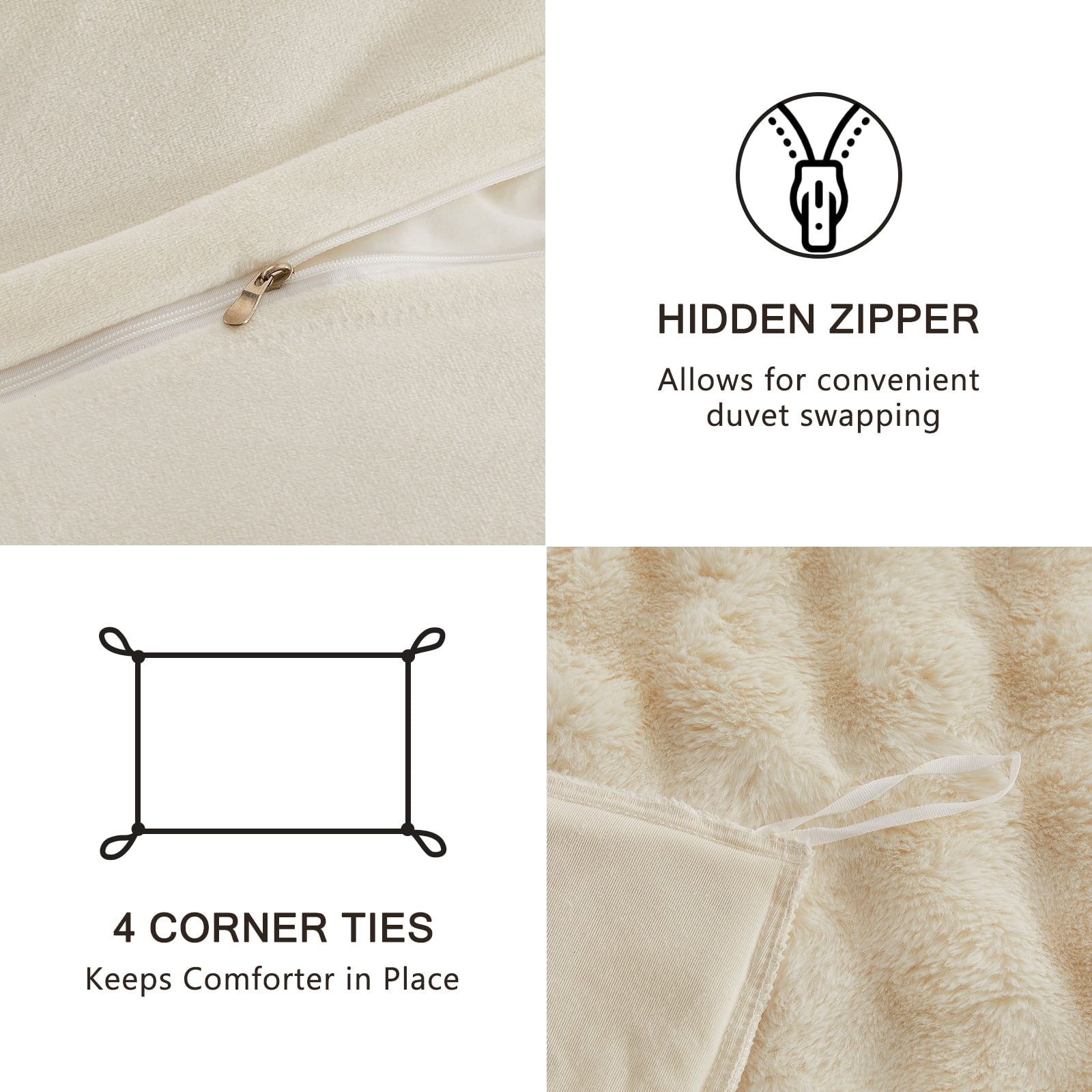 EMME Faux Fur Duvet Cover Twin-XL Size, 2 Pieces Ultra Soft Fluffy Comforter Cover, Cozy Warm for Winter, Luxury Shaggy Bubble Bedding Sets , 1 Duvet Cover & 1 Pillow Shams (Twin-XL,Cream White)