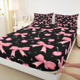 thumbnail image 3 of Castle Fairy Kawaii Bowknot Cherry 3Pcs Twin Sheet Sets for Girls Teens Children,Cute Galaxy Twin Fitted Sheet,Black Pink Breathable Flat Sheet,Ultra Soft Home Decor, 3 of 7