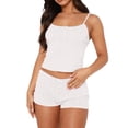 thumbnail image 4 of Dagugfen Pajama Sets for Women Sleeveless Camisole Tops Spaghetti Strap Elastic Waist 2" Shorts Home Sleepwear Sets(L,White), 4 of 6