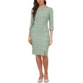 thumbnail image 2 of INSPIRE CHIC Women's Tweed Dress Boat Neck 3/4 Sleeve Knee Length Work Dress M Green, 2 of 6