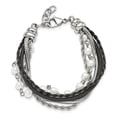 thumbnail image 5 of Stainless Steel Bracelet Fancy Women's mm 7 in Polished Leather w/Simulated Pearls w/ 1in ext, 5 of 7
