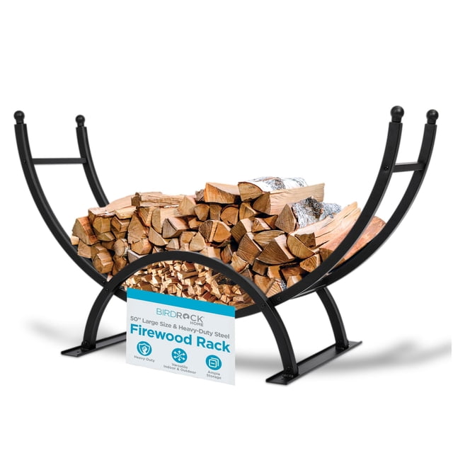Estante para leña BIRDROCK HOME 127 cm de gran capacidad, acero negro
