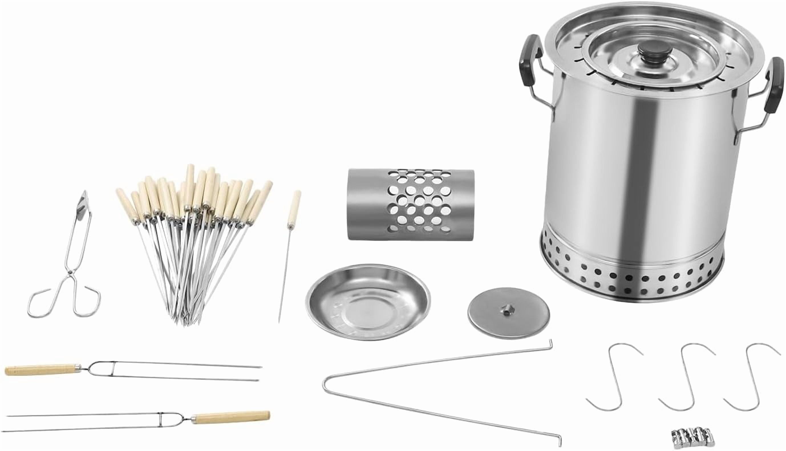 Portable Barbecue Charcoal Barrel Grill, 2-In-1 Design, 16 Holes Stainless Steel Surround Charcoal Kebab Grill with 30 Skewers for Camping, Picnics, Parties