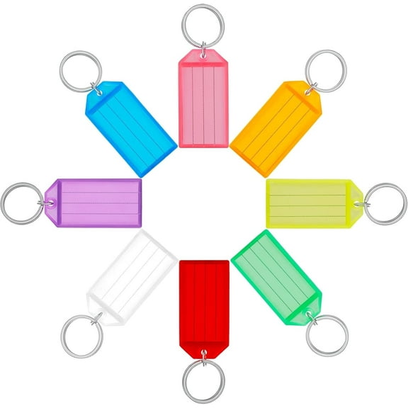 NUBERY 20 Pack Tough Plastic Key Tags with Split Ring Label Window, Assorted Colors