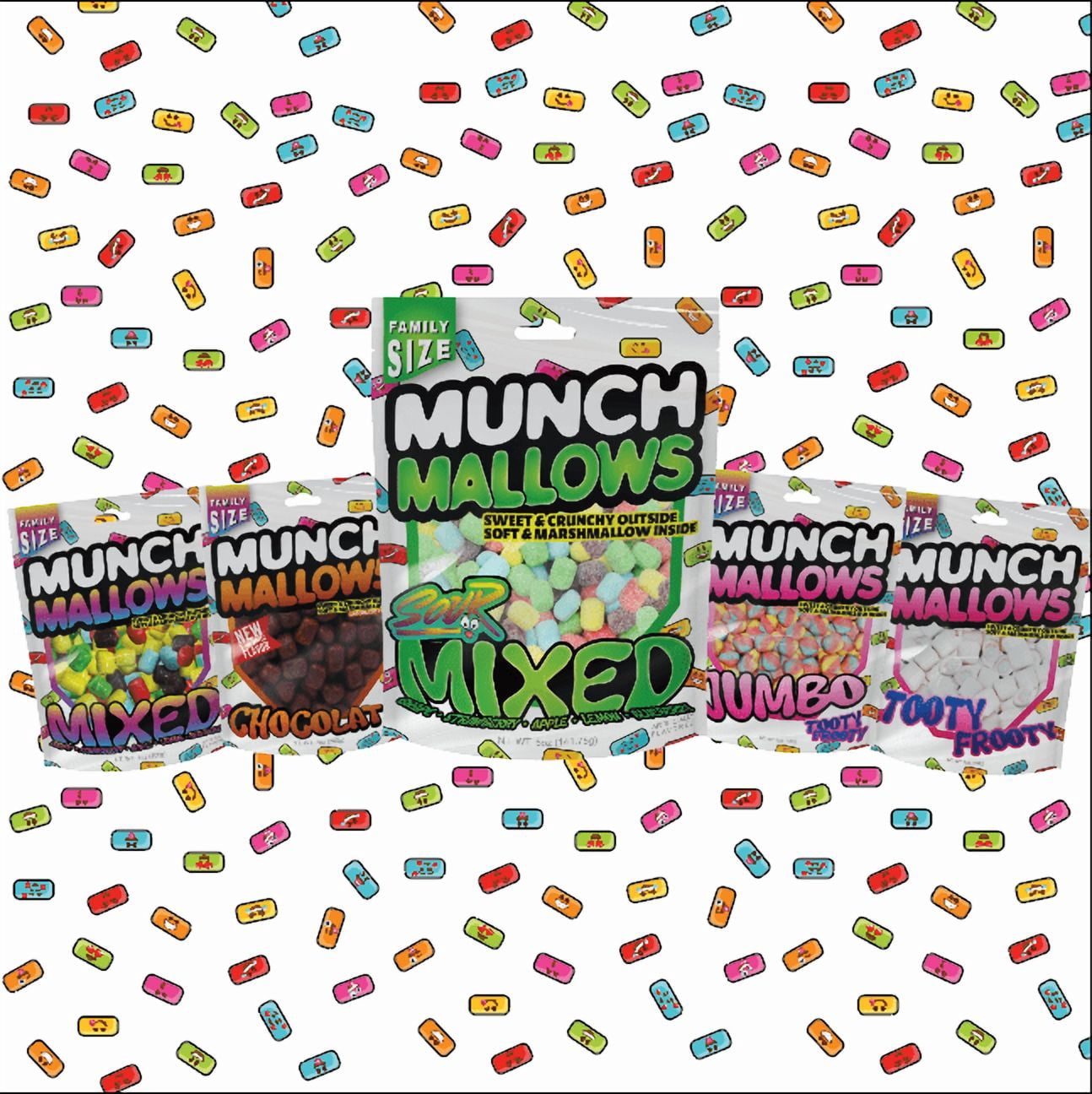 Munch Mallows Jumbo Candy - Fruity Tooty Frooty Marshmallows - Crunchy Exterior, Soft Inside - Fluffy, Playful Texture - Unique Candy Perfect For Candy Lovers