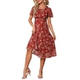 thumbnail image 4 of INSPIRE CHIC Women's Maternity Flowy Floral Dress Midi Formal Casual Pregnancy Dress 2026 Summer L Brown Dress & White Flower, 4 of 5