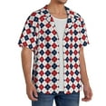 thumbnail image 2 of Picia Blue And Red Diamond Pattern Men's Linen Shirts Short Sleeve Cuban Beach Shirts Casual Shirts Button Down Shirt for Men Beach Summer Wedding Shirt-Medium, 2 of 5