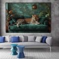 thumbnail image 5 of Mudket Leopard on Green Velvet Sofa Tropical Jungle Canvas Wall Art, Vintage Luxury Trendy Wall Art Print for Living Room Apartment Home Decor, Framed Ready to Hang - 12"L x 8"W, 5 of 9