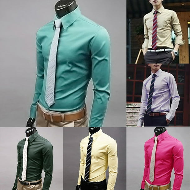 Men Long Sleeve Solid Formal Business Shirt Slim Fit Dress Shirts Social  Turn-Down Collar Top Gray at  Men's Clothing store