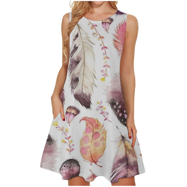 Mujeres verano casual sin mangas cuello redondo gradiente impreso bolsillo manga vestidos vestido suelto OAVQHLG3B Store lin121212