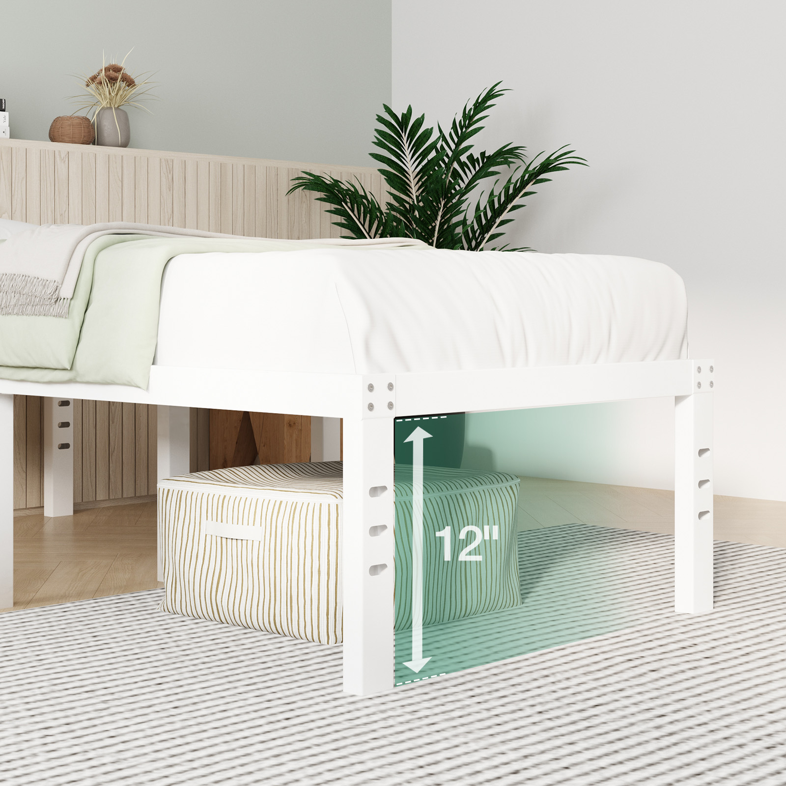 Novilla Twin Bed Frame, 14 Inch Metal Platform Bed Frame Twin Size with Storage Space Under Bed, Heavy Duty Steel Slat Support, Easy Assembly, No Box Spring Needed, White