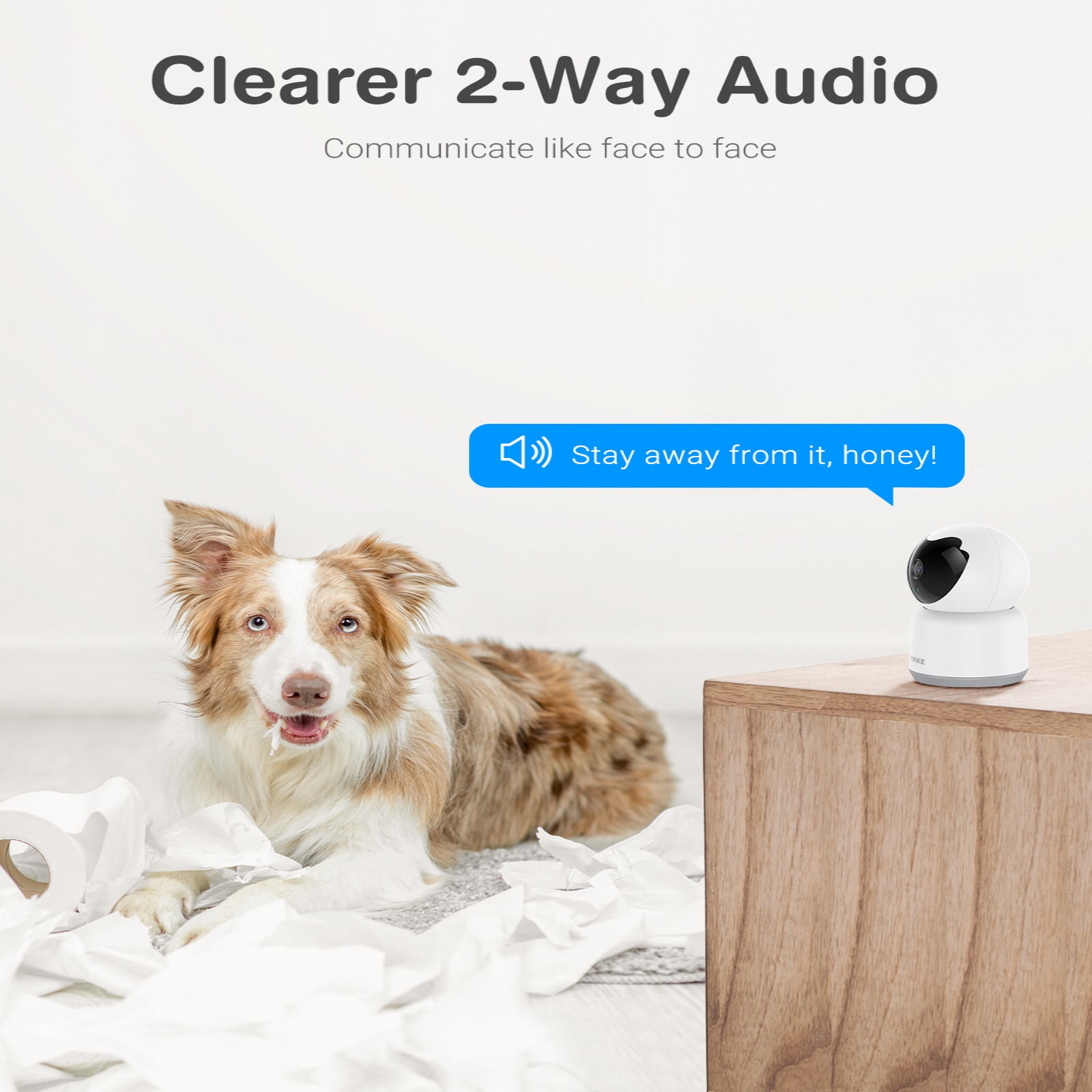 ANNKE WiFi Pan Tilt Smart Security Camera, Upgraded 3MP Baby/Pet Monitor, Indoor IP Camera 360-degree with Two-Way Audio, Human Motion Detection, Cloud & SD Card Storage, Works with Alexa(White)