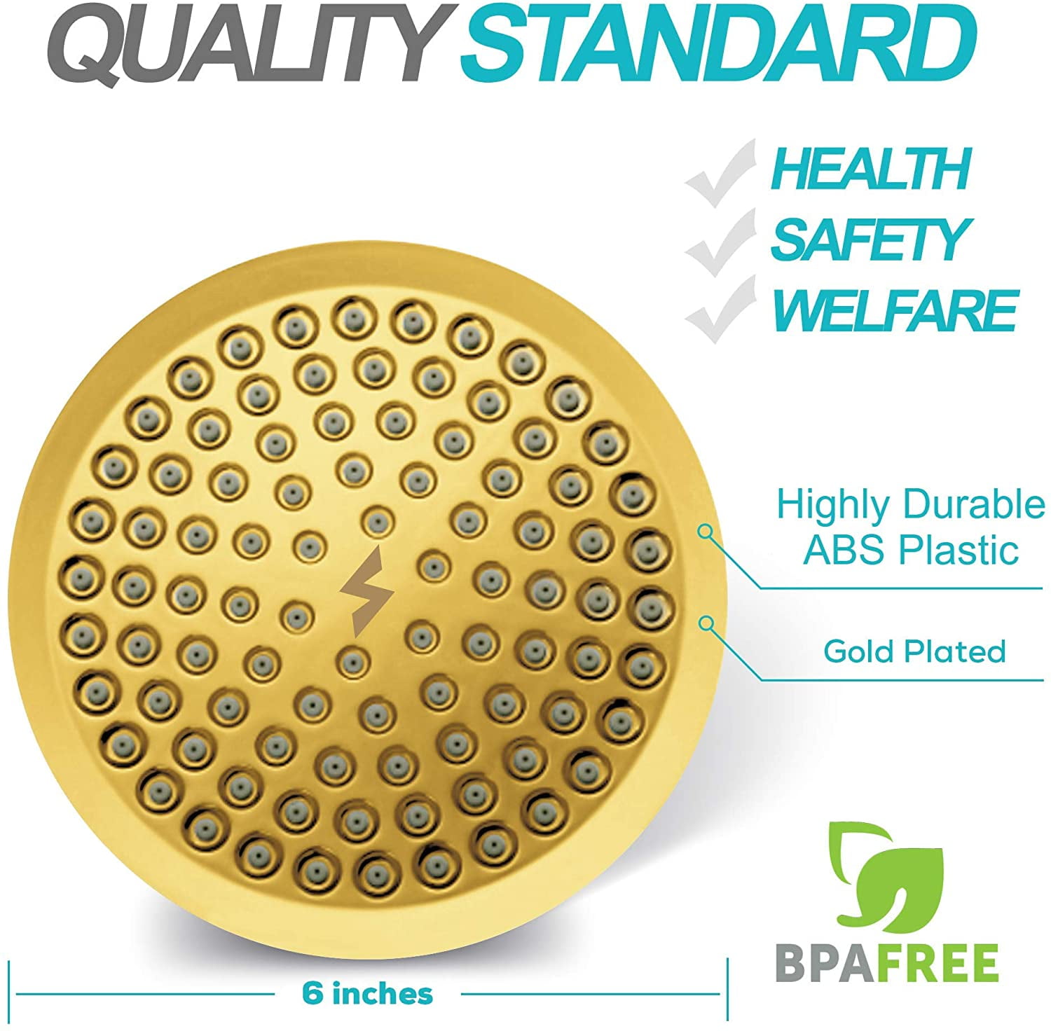 SparkPod High Pressure Rainfall Shower Head, Easy Install, Energy Saving (6 inch Round, Gold)