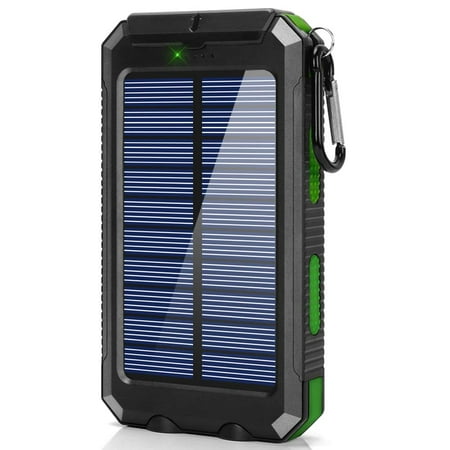 Solar Charger,8000mAh Solar Power Bank Portable External Backup Battery Pack Dual USB Solar Phone Charger with 2LED Light Carabiner and Compass for